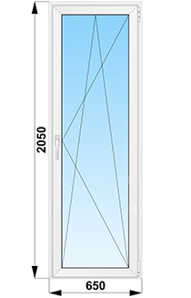 Балконная дверь поворотно-откдная стеклянная 650x2050